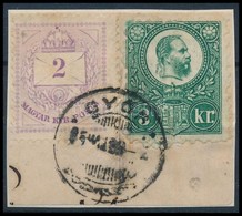 1871 Réznyomat 3kr + 1874 Színesszámú 2kr Vegyes Bérmentesítés Kivágáson / Mi 9 + 16 Mixed Franking On Cutting 'GYŐR' (3 - Other & Unclassified