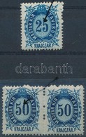 ** 1874 Távírda 25kr és 50kr Pár Klf Lemezhibákkal, Foltokkal / Mi T 12 + 2 X 14 With Plate Flaws, Paint Spots - Sonstige & Ohne Zuordnung