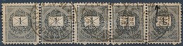 O 1889 1kr ötöscsík 11 1/2 Fogazással, összefüggő Típusokkal, Lemezhibával / Stripe Of 5 With Perf 11 1/2, Type Varietie - Other & Unclassified