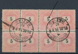 O 1889 5kr 18-as Tömb összefüggő Típusokkal / Block Of 8 With Type Varieties 'BUDAPEST / BÁZIÁS' Mozgóposta Bélyegzéssel - Autres & Non Classés