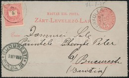 1893 5kr Zárt Díjjegyes Levelezőlap 5kr Kiegészítéssel / PS-cover Card With Additional Franking 'HERKULESFÜRDŐ' - Bukare - Other & Unclassified