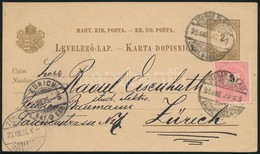 1895 Díjjegyes Levelezőlap 5kr Kiegészítéssel / PS-card With Additional Franking 'ZÁGRÁB' - Zürich - Other & Unclassified