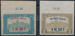 ** 1918 Repülő Posta ívszéli Vágott Sor (60.000) / Mi 210-211 Imperforate Margin Set (1K50f Sárgás Papíron / Mi 210 Yell - Sonstige & Ohne Zuordnung