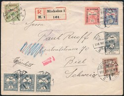 1916 Ajánlott Levél Svájcba 8 Darabos 6 Színű Bérmentesítéssel / Registered Cover To Switzerland With Colourful Franking - Autres & Non Classés