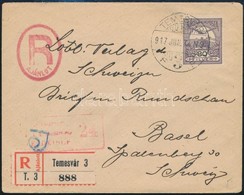 1917 Ajánlott Levél 80f Bérmentesítéssel Svájcba / Registered Cover To Switzerland - Autres & Non Classés