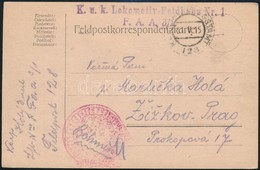 1915 Tábori Posta Levelezőlap Piros, Negatív Vasúti Alakulat Bélyegzéssel / Field Postcard With Red Negative Cancellatio - Other & Unclassified
