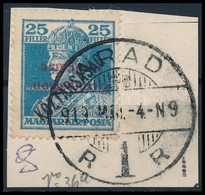 1919 Károly/Köztársaság 25f Fordított Felülnyomással Kivágáson (13.000) / Mi 41 With Inverted Overprint. Signed: Bodor - Andere & Zonder Classificatie