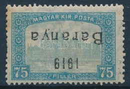 * Baranya I. 1919 Parlament 75f Fordított Felülnyomással (22.000) / Mi 28 Inverted Overprint. Signed: Bodor (rozsda / St - Other & Unclassified