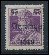 * Baranya I. 1919 Károly 45f/15f Próbanyomat (15.000) / Mi VII Proof. Signed: Bodor - Sonstige & Ohne Zuordnung