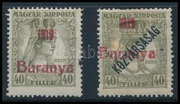 * Baranya I. 1919 Zita 40f és Zita/Köztársaság 40f Piros Felülnyomással (11.000) / Mi 10, 38 Signed: Bodor - Sonstige & Ohne Zuordnung