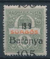 * Baranya I. 1919 Sürgős Rövid '1'-es / Mi 42 Overprint Variety. Signed: Bodor - Other & Unclassified