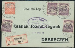 1919 Ajánlott, Cenzúrázott Helyi Levelezőlap 5 Bélyeges Bérmentesítéssel / Censored, Registered Local Postcard With 5 St - Autres & Non Classés