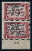 ** Nyugat-Magyarország I. 1921 Parlament 1K Pár Dupla Felülnyomással / Mi 7 Pair With Double Overprint. Signed: Bodor - Autres & Non Classés