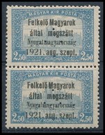 ** Nyugat-Magyarország I. 1921 Parlament 2,50K Pár Hármaslyukasztással (90.000) / Mi 9 Pair With 3 Hole Punching. Signed - Sonstige & Ohne Zuordnung