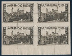 Nyugat-Magyarország VII. 1921 Fogazatlan Próbanyomat 1K 4-es Tömbben / Mi 74 Imperforate Proof Block Of 4 - Altri & Non Classificati