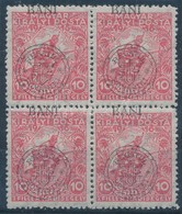 ** 1919 Hadisegély 10f Négyestömb Elcsúszott Felülnyomással / Mi 23 I. Block Of 4, Shifted Overprint. Signed: Bodor - Other & Unclassified