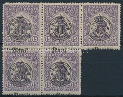 ** 1919 Hadisegély 15f ötöstömb, Elcsúszott Felülnyomással / Mi 24 II Block Of 5 With Shifted Overprint. Signed: Bodor - Other & Unclassified