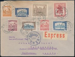 1920 Expressz Levél 8 Klf Bélyeggel Németországba, Soproni Cenzúrával / Express Cover With 8 Different Stamps To Germany - Altri & Non Classificati