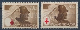 * 1944 Vöröskereszt 20f, A Vöröskereszt Embléma Erős Elcsúszásával / Mi 749 Shifted Red Colour (törött / Folded) - Autres & Non Classés
