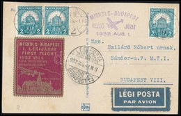 1932 Légi Képeslap Miskolc-Budapest Légijárat Levélzáróval / Airmail Postcard With Label - Autres & Non Classés