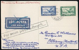 1933 Légi Képeslap Az Egyesült Államokba / Airmail Postcard To The USA - Other & Unclassified