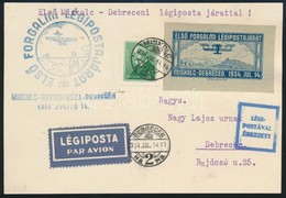 1934 Első Légiposta Levelezőlap Miskolc - Nyíregyháza - Debrecen / First Airmail Card - Other & Unclassified