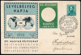1939 XVI Bélyegnap Levélzáró Levelezőlapon / Label On Postcard - Autres & Non Classés
