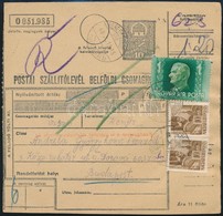 1943 Szállítólevél 1P 20f Bérmentesítéssel, Magyar-rutén Bélyegzéssel / Parcel Card 1,20P Franking 'BEREGKÖVESD' - Other & Unclassified