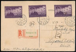 1943 Ajánlott Levelezőlap 3 X 30f Horthy Bélyeggel Romániába, Cenzúrázva / Registered Censored Postcard To Romania - Autres & Non Classés