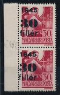 ** 1945 Kisegítő 30f/30f ívszéli Pár Az Alapnyomat Hiányával / Mi 786 Margin Pair, Burelage Omitted. Certificate: Zábors - Autres & Non Classés