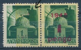 ** 1945 Kisegítő 1P/1P Pár, Az Egyik Bélyegről Hiányzik A Felülnyomás / Mi 800 Pair, Missing Overprint - Other & Unclassified