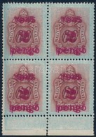 ** 1945 Kisegítő Portó 2P/60f ívszéli Négyestömb Kettős Felülnyomással / Mi P 178 Block Of 4 With Double Overprint. Cert - Sonstige & Ohne Zuordnung