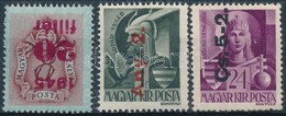 ** 1945-1946 3 Db Bélyeg Fordított Felülnyomattal (60.000) / 3 Stamps With Inverted Overprint - Sonstige & Ohne Zuordnung