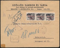 1946 (16. Díjszabás) Helyi Ajánlott Levél 18 Milló Pengő Készpénz Portóval / Local Registered Cover With Cash Postage Du - Autres & Non Classés