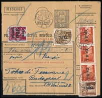 1946 Csomagszállító 6 Bélyeges Bérmentesítéssel, A Hátoldalon 5 Db Illetékbélyeg / Parcel Card With 6 Stamps Franking - Sonstige & Ohne Zuordnung