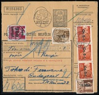 1946 Csomagszállító 6 Bélyeges Bérmentesítéssel, A Hátoldalon 5 Db Illetékbélyeg / Parcel Card With 6 Stamps Franking - Autres & Non Classés