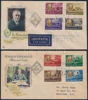 1947 Roosevelt Sor 2 Db FDC-n New Yorkba, Az Egyik Légi / Mi 985-992 On 2 FDC's - Other & Unclassified