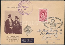 1949 Puskin Bélyeg Légi FDC-n / Mi 1039 On Airmail FDC - Sonstige & Ohne Zuordnung