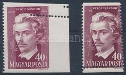 * 1949 2 Db Petőfi 40f Extra Elfogazással / 2 X Mi 1045 Shifted Perforation - Autres & Non Classés