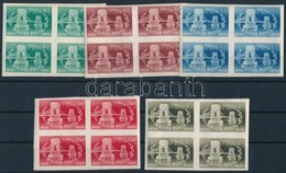 ** 1949 UPU és Lánchíd Sor Négyestömbökben (18.000) / Mi 1056-1063 Imperforate Sets In Blocks Of 4 - Other & Unclassified