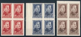 ** 1949 Sztálin Vágott Sor Négyestömbökben (12.000) / Mi 1066-1068 Imperforate Set In Blocks Of 4 - Other & Unclassified