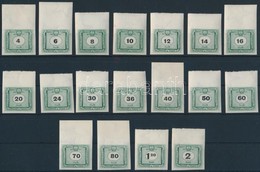 ** 1953 50 éves A Magyar Portóbélyeg ívszéli Vágott Sor (30.000) / Mi 203-220 Imperforate Margin Set - Autres & Non Classés