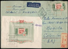 1955 Állami Nyomda Bélyeg és Blokk Ajánlott Légi FDC-n Kolumbiába / Registered Airmail FDC To Colombia - Sonstige & Ohne Zuordnung