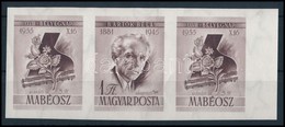 ** 1955 Bélyegnap Vágott Hármascsík, Bal és Jobb Oldali Szelvénnyel (25.000++) / Mi 1452 Zf Imperforate Stripe Of 3 - Autres & Non Classés