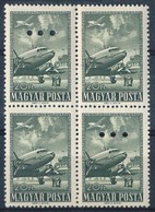 ** 1957 Repülő 20Ft Négyestömb, Fordított állású Lyukasztással, Magyar Posta Ajándéka (30.000++) / Mi 1496 Block Of 4, P - Autres & Non Classés
