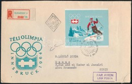 1964 Téli Olimpia Vágott Blokk Ajánlott Légi FDC-n Szíriába / Mi Block 40 Imperforate On FDC - Autres & Non Classés