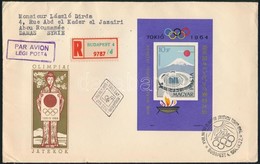 1964 Olimpia Vágott Blokk Légi Ajánlott FDC-n Szíriába / Mi Block 43 On Airmail Reigstered FDC - Other & Unclassified