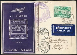 1937 VII. Filprok Emlékív Légi Levelezőlapon / Souvenir Sheet On Airmail Postcard - Sonstige & Ohne Zuordnung