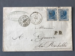 Italie, N°23 (x2) Sur Lettre Pour La Rochelle 1873, TAD DIANO MARINA + P.D. + ITALIE AMB. MARSEILLE C - (W1223) - Marcophilia