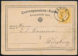 1874 2kr Díjjegyes Levelezőlap / PS-card 'TABOR' - 'WÜRZBURG' Germany - Sonstige & Ohne Zuordnung